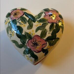 Handcrafted Floral Heart-Shaped Box. Has Hand Painted Design On Inside/Outside